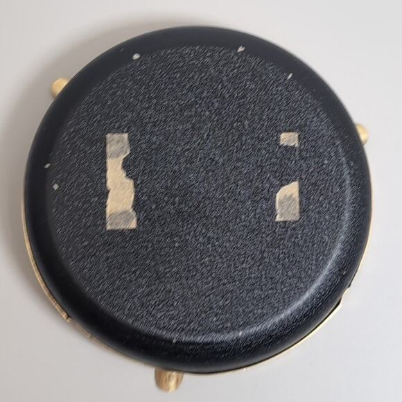 Vtg Ashtray Round Needlepoint Cross Stitch Bird Glass Top Black Gold Tone - Picture 3 of 3